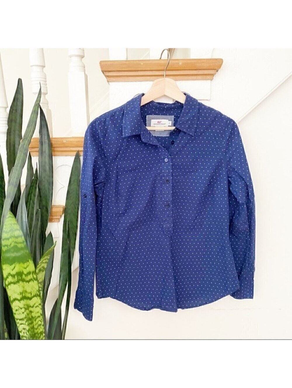 Vineyard Vines blue polka dots blouse cotton sz 2